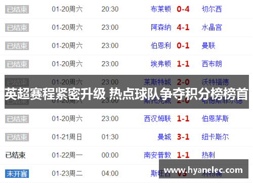 英超赛程紧密升级 热点球队争夺积分榜榜首